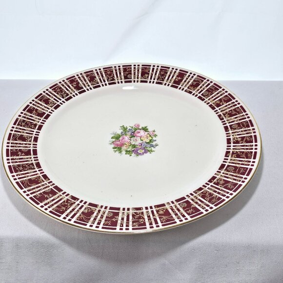 Homer Laughlin Piccadilly Dinner Plates 10" 3pc red rim gold floral center 1942 - Picture 5 of 9